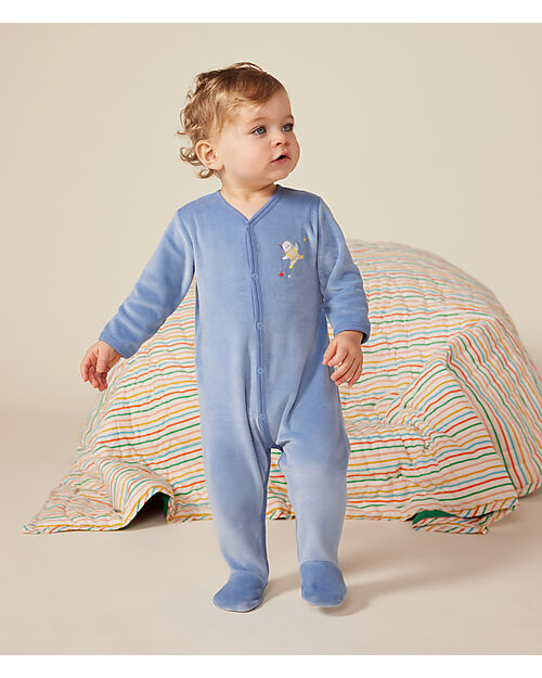 Petit Bateau Tutina Intera Maniche Lunghe in Ciniglia - Azzurro - 100% Cotone Tutine Lunghe
