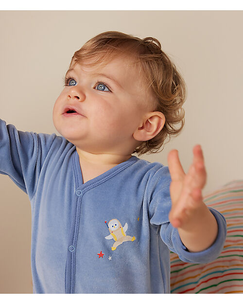 Petit Bateau Tutina Intera Maniche Lunghe in Ciniglia - Azzurro - 100% Cotone Tutine Lunghe