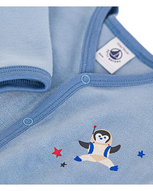 Petit Bateau Tutina Intera Maniche Lunghe in Ciniglia - Azzurro - 100% Cotone Tutine Lunghe