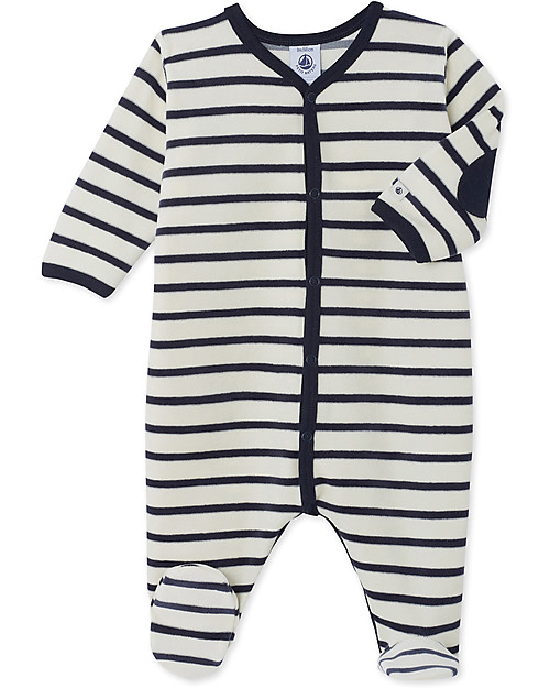 Petit Bateau Tutina Maniche Lunghe Righe Marinière, Panna e Blu - Ciniglia Tutine Lunghe