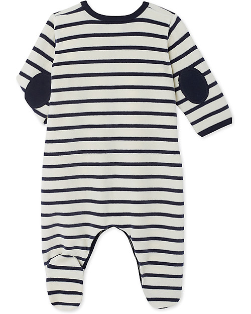 Petit Bateau Tutina Maniche Lunghe Righe Marinière, Panna e Blu - Ciniglia Tutine Lunghe