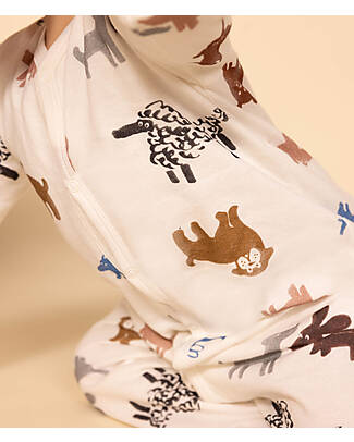Petit Bateau Tutina/Pigiama - Animals - Crema - 100% Cotone Bio Tutine Lunghe