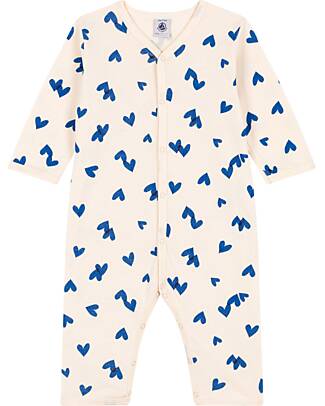 Petit Bateau Tutina/Pigiama - Cuori Blu - Crema - 100% Cotone Bio Pigiami