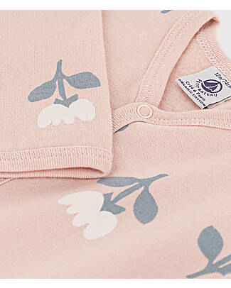 Petit Bateau Tutina/Pigiama Intero Manica Lunga - Rosa - Fiori - 100% Cotone Bio Tutine Lunghe