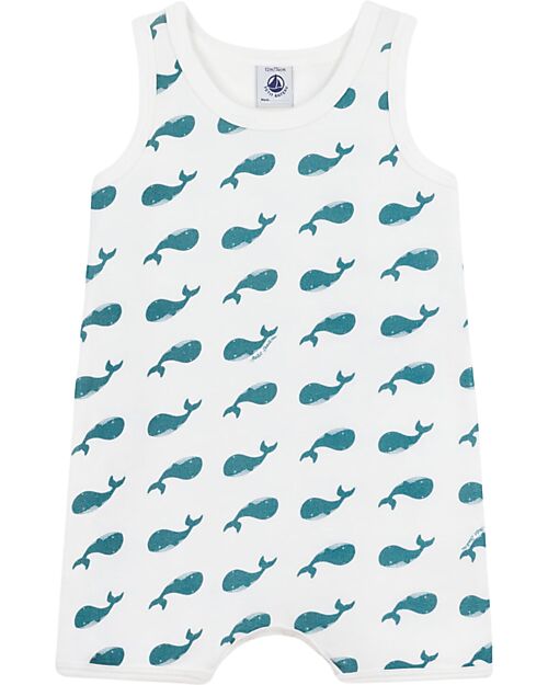 Petit Bateau Tutina Senza Piedi Notte - 100% Cotone - Balene Tutine Corte