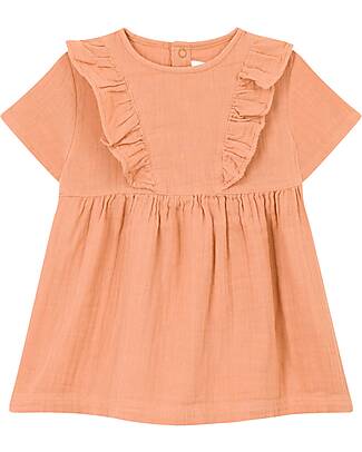 Petit Bateau Vestito a Maniche Corte - Rosa Sienna - con Volant Frontale - 100% Cotone Vestiti_