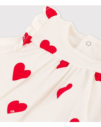 Petit Bateau Vestito con Body - Stampa a Cuore - Bianco - Cotone Organico Vestiti_
