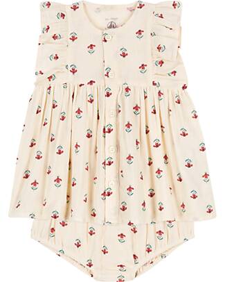 Petit Bateau Vestito e Bloomer a Fiori - Crema e Rosso - Cotone Organico Vestiti_