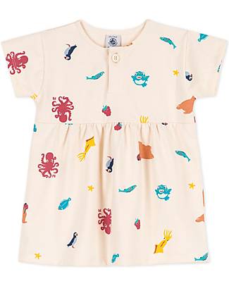 Petit Bateau Vestito Manica Corta - Animali Marini - Cotone Organico Vestiti_