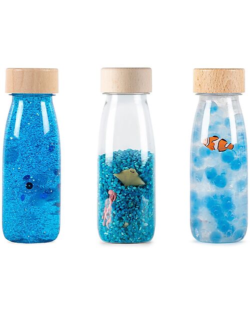 Petit Boum Set 3 Bottiglie Sensoriali - Blu Mare - dai 3 Mesi Giochi Sensoriali_