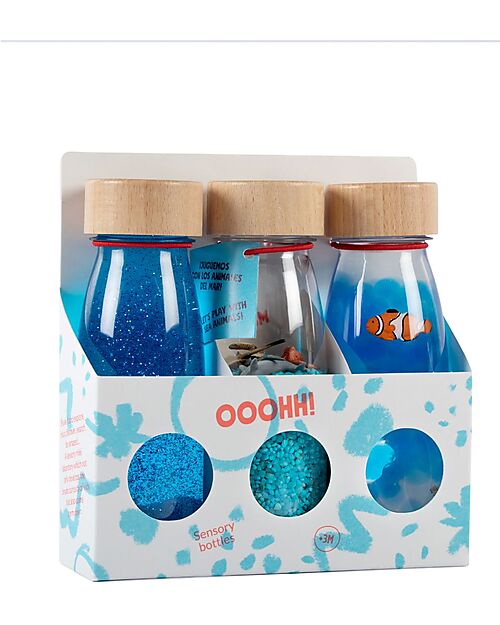 Petit Boum Set 3 Bottiglie Sensoriali - Blu Mare - dai 3 Mesi Giochi Sensoriali_