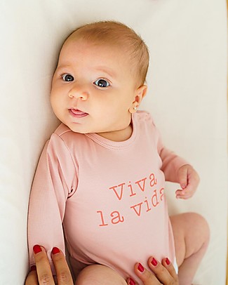 Petit Oh! Body a Manica Lunga - Frase Rose - 100% Cotone Pima Body Manica Lunga