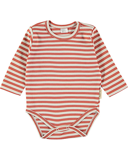 Petit Oh! Body Basic Baby a Manica Lunga - Righe Terra - 100% Cotone Pima Body Manica Lunga