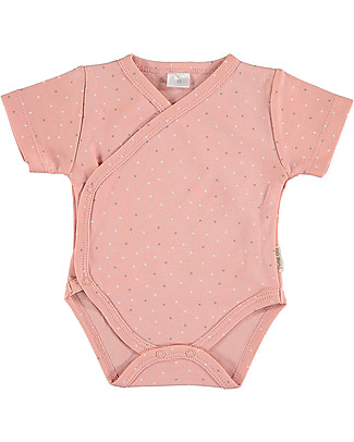 Petit Oh! Body Kimono a Maniche Corte - Plumetti Rose - 100% Cotone Pima Body Manica Corta