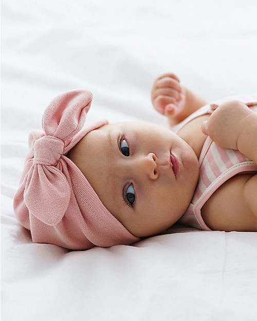 Petit Oh! Cappellino Turbante con Nodo Frontale Lisa - Rose - 100% Cotone Pima Cappelli Estivi