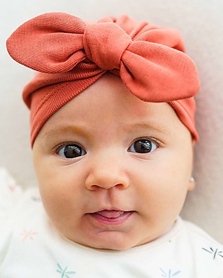 Petit Oh! Cappellino Turbante con Nodo Frontale Lisa - Sabbia - 100% Cotone Pima Cappelli_