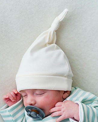 Petit Oh! Cappello con Nodo Bruc - Bianco - 100% Cotone Pima Cappelli Neonato