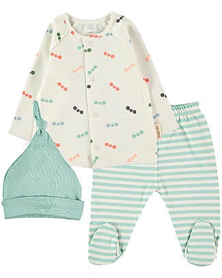 Petit Oh! Completo Baby 3 Pezzi Kelly: Pantaloni + Maglia + Cappellino - Gus Multicolor - 100% Cotone Pima Set Regalo_