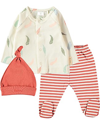 Petit Oh! Completo Baby 3 Pezzi Kelly: Pantaloni + Maglia + Cappellino - Parrot Multicolor - 100% Cotone Pima Set Regalo_