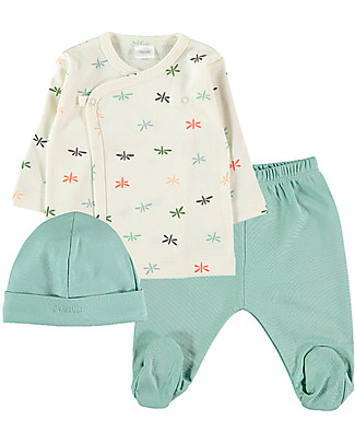 Petit Oh! Completo Baby 3 Pezzi Mati: Pantaloni + Maglia + Cappellino - Fly Multicolor - 100% Cotone Pima Set Regalo_