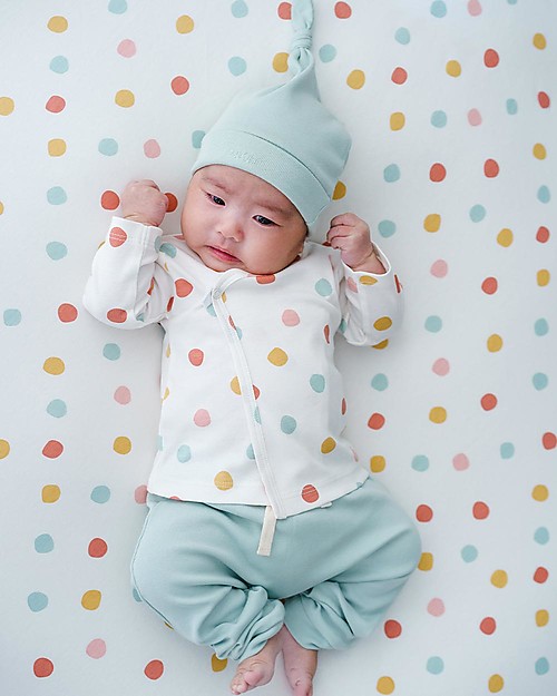Petit Oh! Completo Baby 3 Pezzi: Pantaloni + Maglia + Cappellino Boni - Pois Multicolor - Cotone Pima Completi e Set
