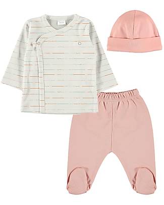 Petit Oh! Completo Baby Mati Pantaloni Maglia Cappellino - Onda Rosa - 100% Cotone Pima Completi e Set