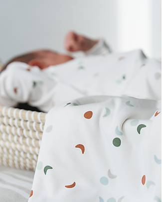 Petit Oh! Copertina Multiuso Cotton Polar - Moon Multicolor - 80x80cm - Cotone Pima e Pile Swaddle di Mussola