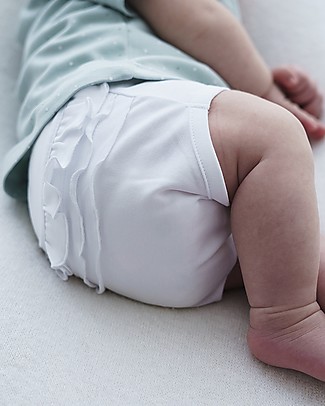 Petit Oh! Copripannolino con Balze Braguita - Bianco - Cotone Pima Pantaloni Corti