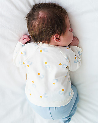 Petit Oh! Maglia Maniche Lunghe Petra - Blu e Mostarda - 100% Cotone Pima Maglie Manica Lunga