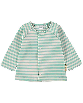 Petit Oh! Maglia Maniche Lunghe Petra - Righe Verde Acqua e Vaniglia - 100% Cotone Pima Maglie Manica Lunga