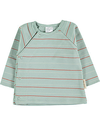 Petit Oh! Maglia Tim con Apertura Asimmetrica - Righe Acqua - 100% Cotone Pima Maglie Manica Lunga