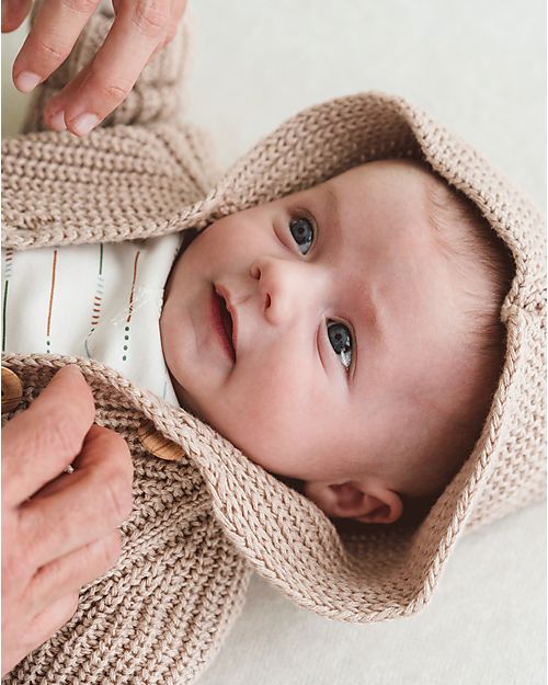 Petit Oh! Maglioncino con Cappuccio Ventu - Camel - Cotone e Cachemire Cardigan