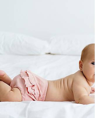 Petit Oh! Mutandina Copri Pannolino con Balze Dora - Rose - 100% Cotone Pima Pantaloni Corti