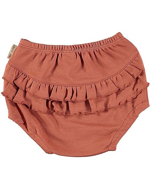 Petit Oh! Mutandina Copri Pannolino con Balze Dora - Tierra - 100% Cotone Pima Pantaloni Corti