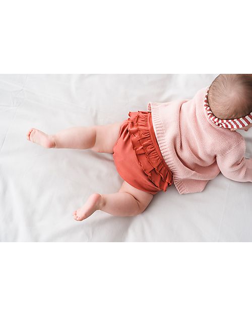 Petit Oh! Mutandina Copri Pannolino con Balze Dora - Tierra - 100% Cotone Pima Pantaloni Corti