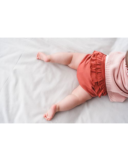 Petit Oh! Mutandina Copri Pannolino con Balze Dora - Tierra - 100% Cotone Pima Pantaloni Corti
