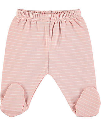 Petit Oh! Pantaloni con Piedi Polaina - Righe Rosa - Cotone Pima Pantaloni Lunghi
