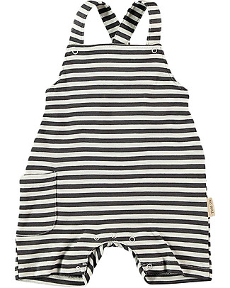 Petit Oh! Salopette Luca - Righe Ferro/Vaniglia - Cotone Pima Tutine Corte