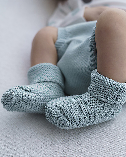 Petit Oh! Scarpine Neonato Lavorate a Maglia - Celeste - 100% Cotone Scarpe