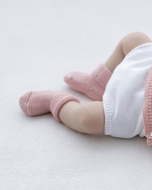 Petit Oh! Scarpine Neonato Lavorate a Maglia, Rosa - 100% Cotone Scarpe