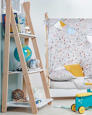 Picci Mobiletto Scala Scout - Bianco/Naturale - Legno di Faggio - A Misura di Bambino Librerie Montessoriane