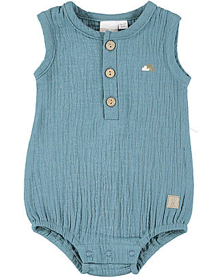 Picci Pagliaccetto in Mussola di Cotone Bio - Azzurro - Certificato GOTS e Oeko-Tex Salopette