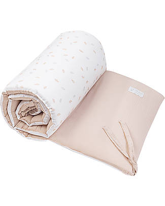 Picci Paracolpi Lettino Double Face - Foglie Bianco - 45x210cm - Cotone e Bamboo Certificato GOTS e Oeko-Tex Paracolpi