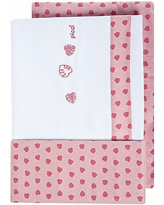Picci Set Lenzuola Linea Nina, Ricamo Foglie, Rosa - Lenzuolo, coprimaterasso e federa Lenzuola
