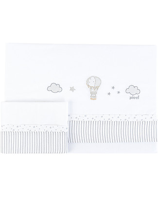 Picci Set Lenzuolo + Coprimaterasso + Federa - Grigio - Per Letto Baby - 165x120 cm Lenzuola e Federe