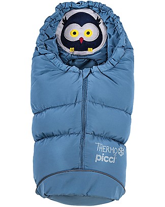 Picci Thermo Small con Zip - Denim/Gufo - Sacco Invernale Universale per carrozzina e ovetto Sacchi Passeggino