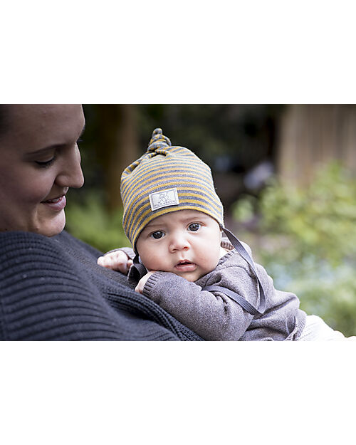 Pickapooh Cappellino Invernale Paula - Righe - Grigio e Giallo Senape - Lana Merino e Seta Cappelli Invernali