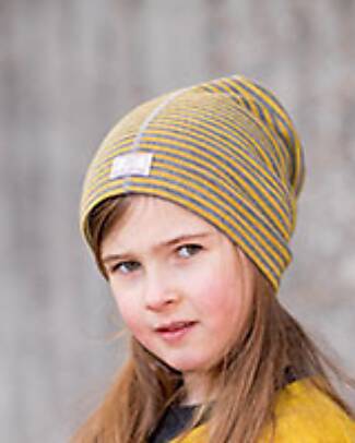 Pickapooh Cappellino Invernale Paula - Righe - Grigio e Giallo Senape - Lana Merino e Seta Cappelli Invernali