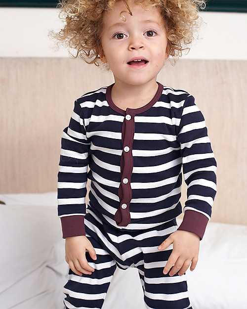 Pigeon - Organics for Kids Pigiama a Tutina Senza Piedi, Navy Breton - 100% Cotone Bio Pigiami