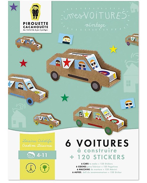 Pirouette Cacahouète Le Mie Macchinine - Cartone Riciclato (6 Pezzi) Kit Fai Da Te